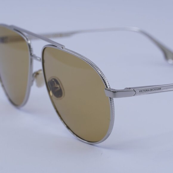 Victoria Beckham VB242S 042 Sunglasses Silver Aviator Frame, Brown Lenses main image 6
